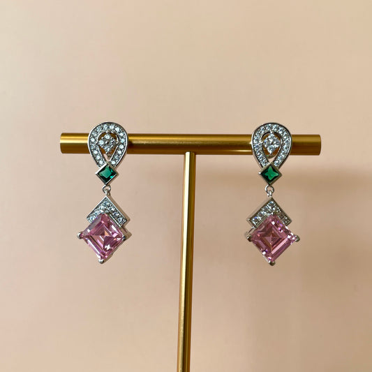 ARETE SILVER COLGANTE CUADRADO ROSA & VERDE