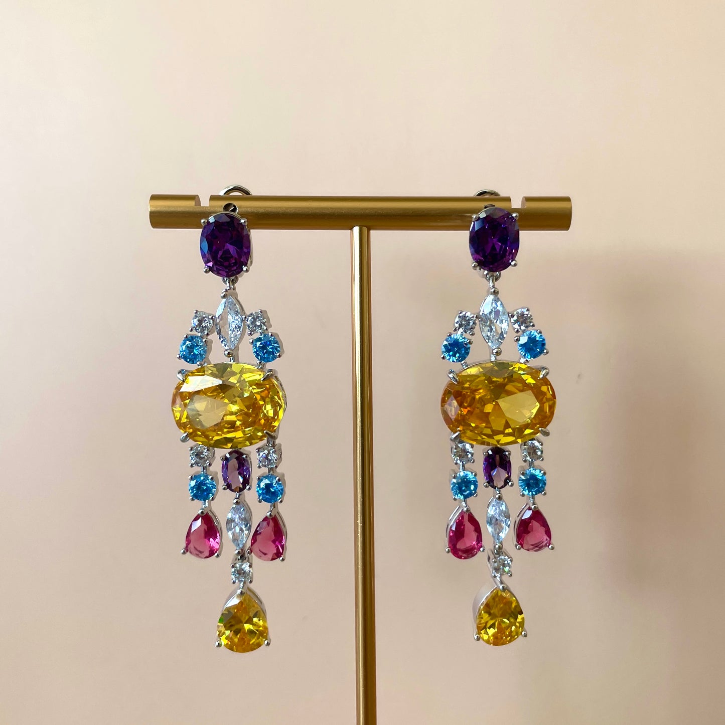 ARETES CANDELABRO SILVER MIX AMARILLO