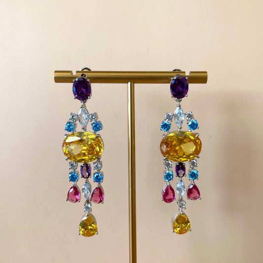 ARETES CANDELABRO SILVER MIX AMARILLO