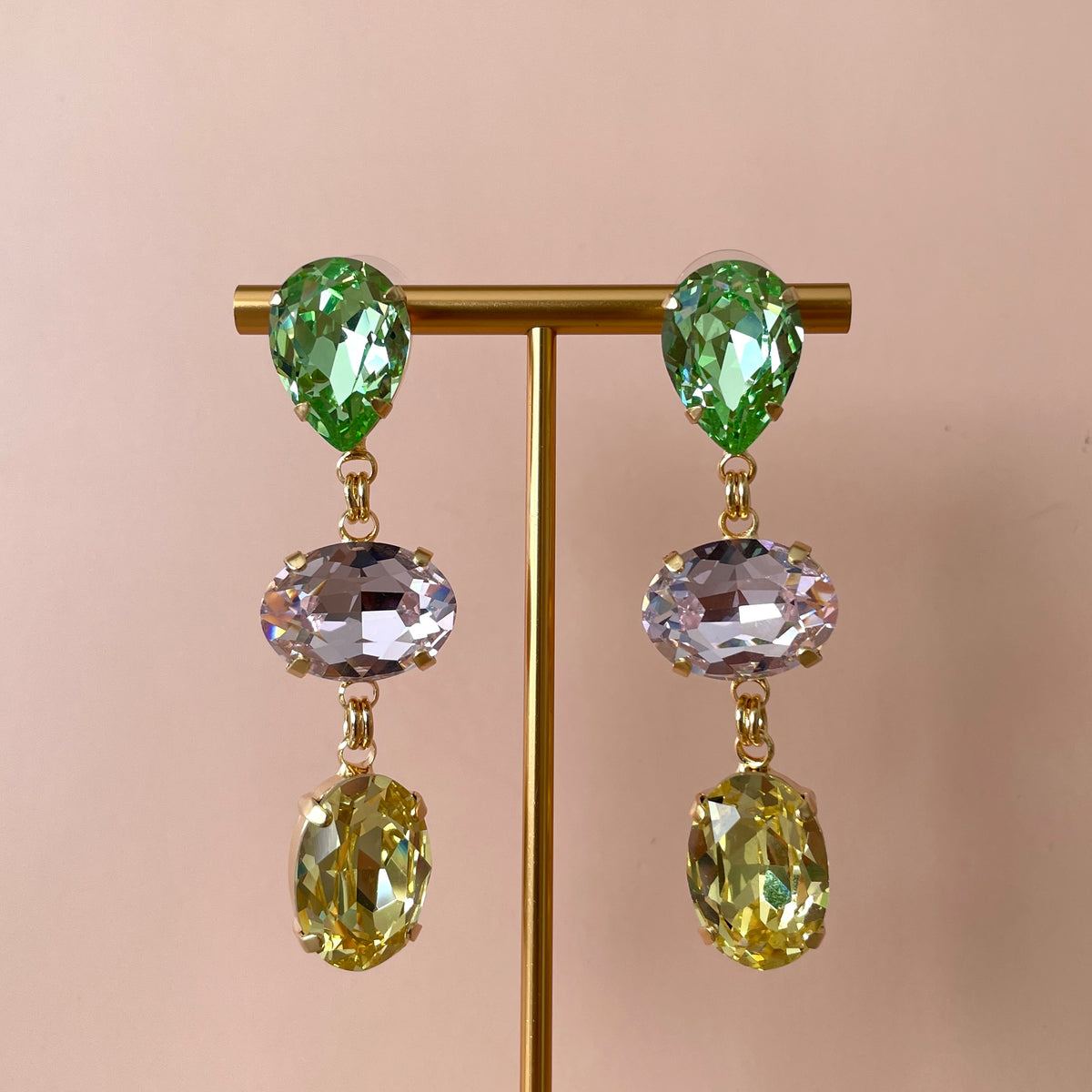 ARETES TRIPLE OVAL DROP GOTA VERDE