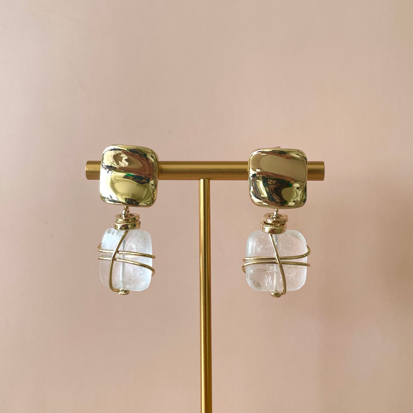 ARETES RAINBOW SQUARE CUARZO BLANCO