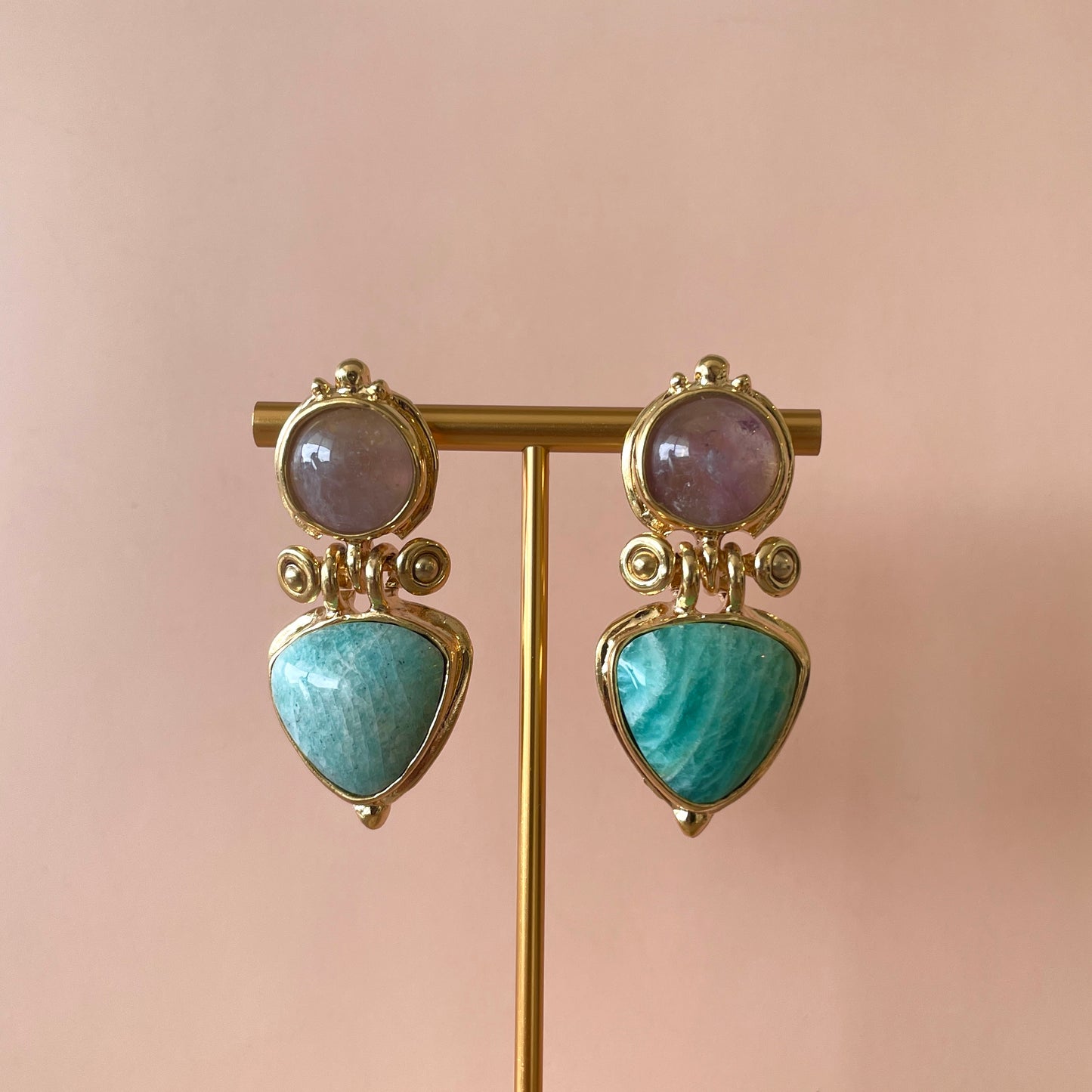ARETES COLORADO CUARZO ROSA & AVENTURINA VERDE
