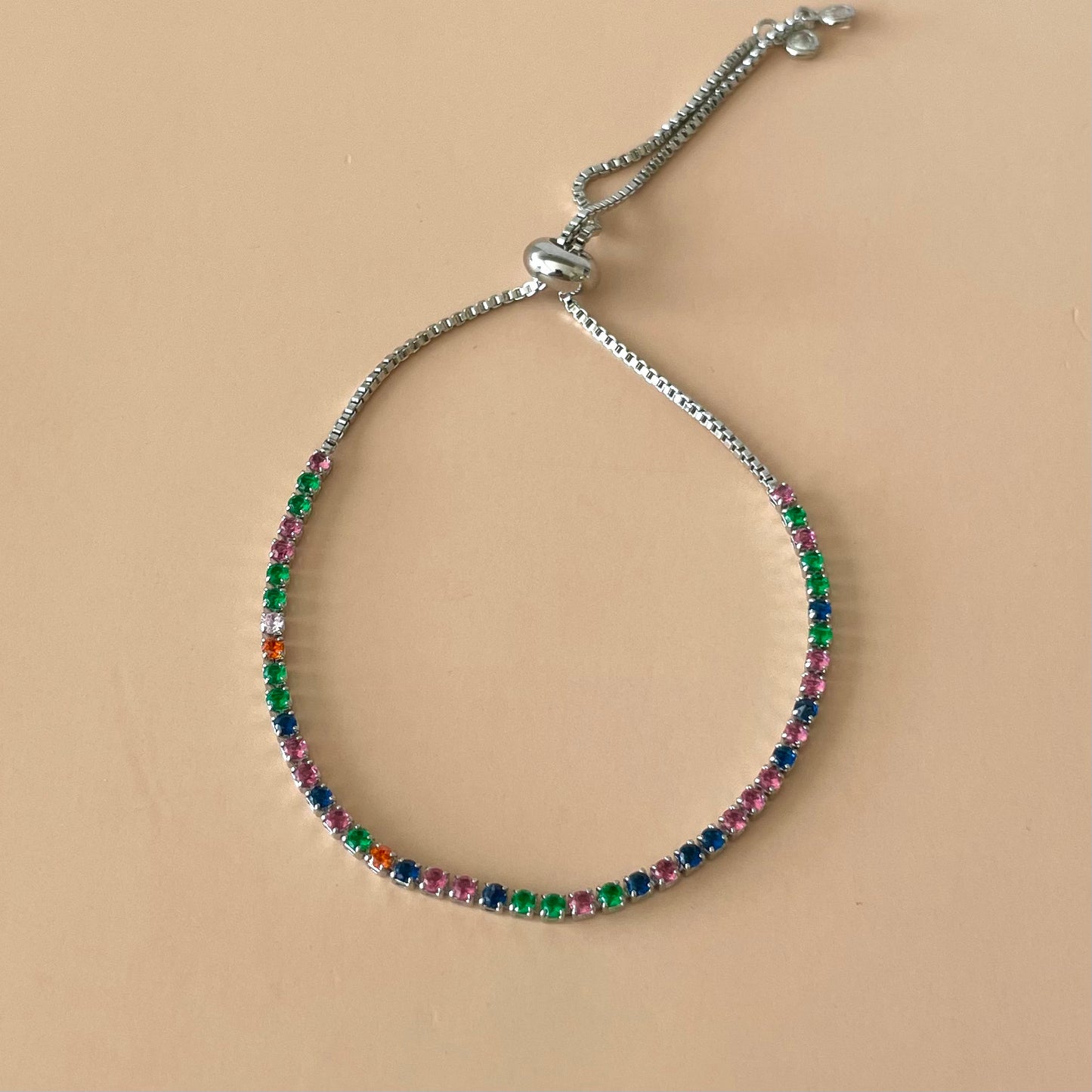 PULSERA TENNIS AJUSTABLE SILVER -COLORFULL
