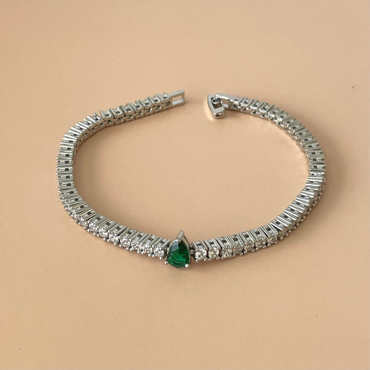 PULSERA TENNIS SILVER CON GOTA VERDE