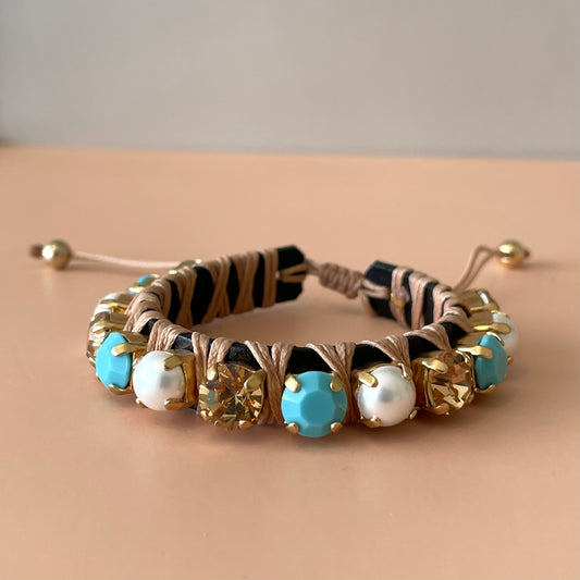 PULSERA FAVORITA TURQUESA Y PERLA -HB