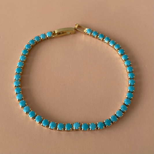 PULSERA TENNIS GOLD TURQUESA