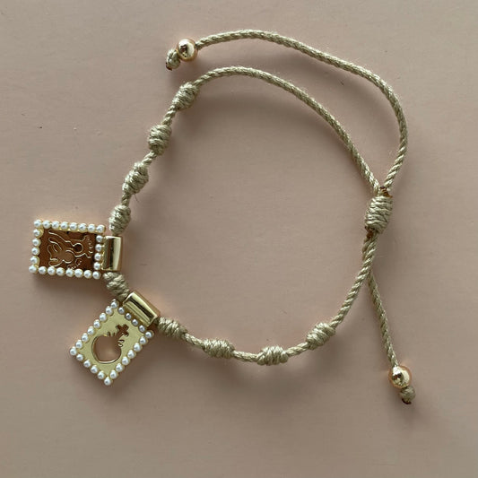 PULSERA ESCAPULARIO MARCO PERLITAS HILO GRUESO BEIGE
