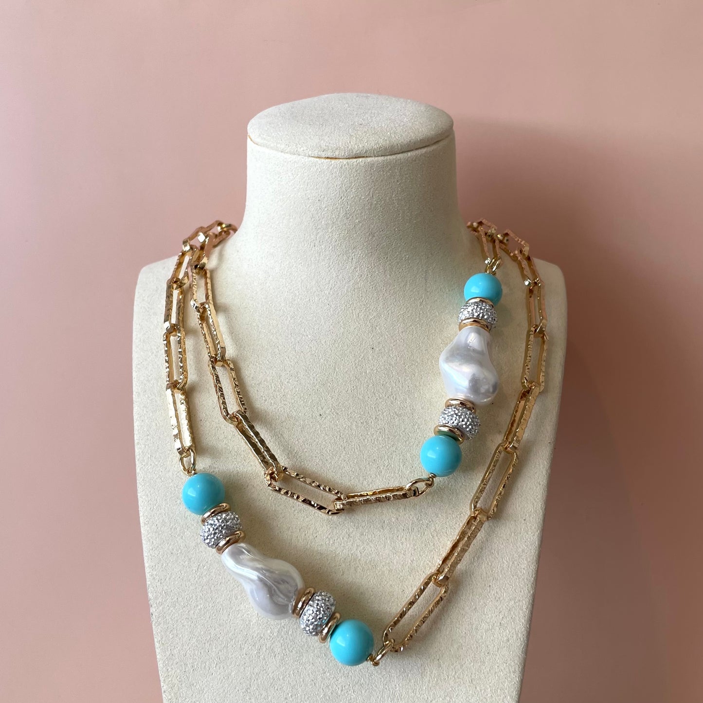 COLLAR ALLURE TURQUOISE & PEARL