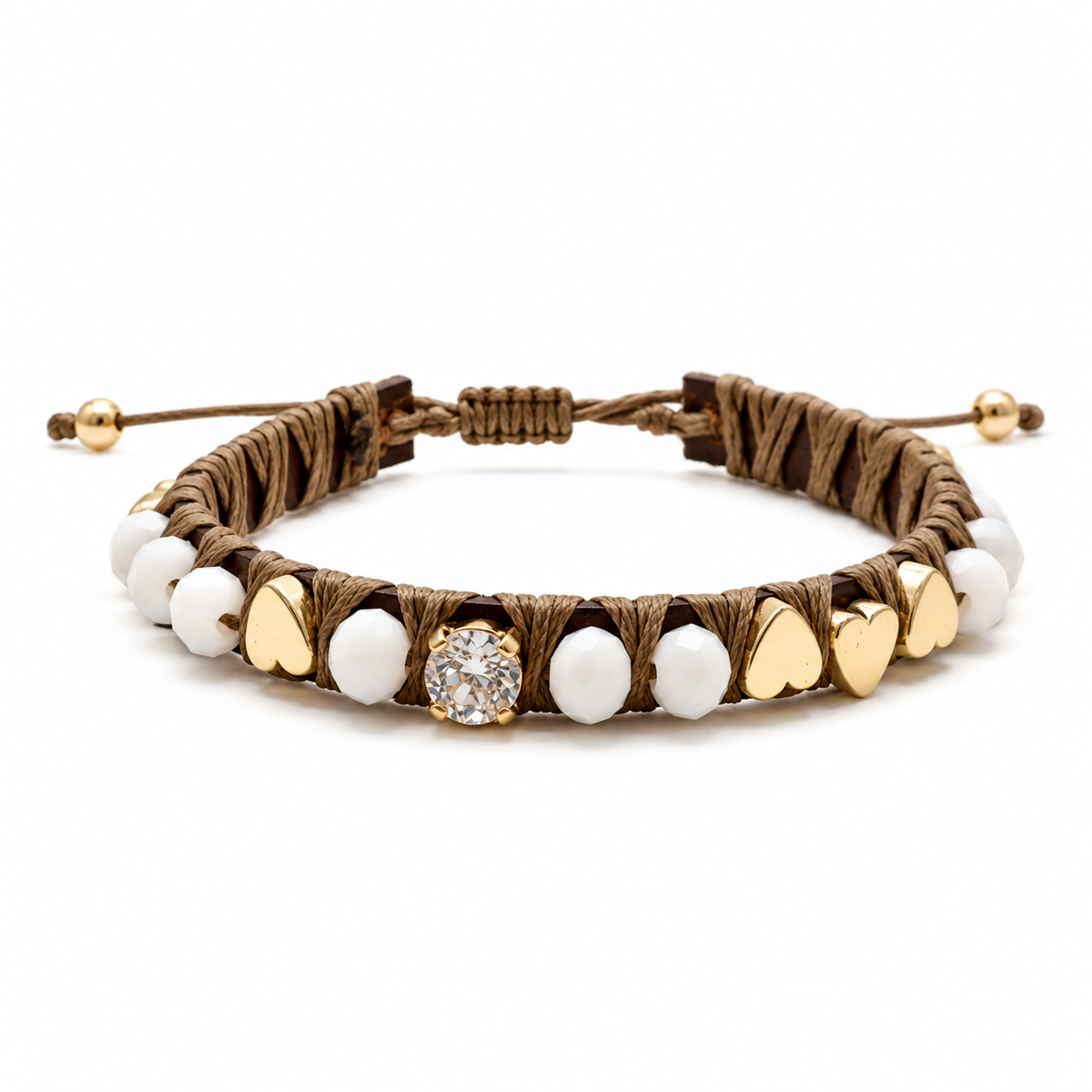 PULSERA FAVORITA MINI CON PIEDRA BLANCA Y CORAZONES -HC