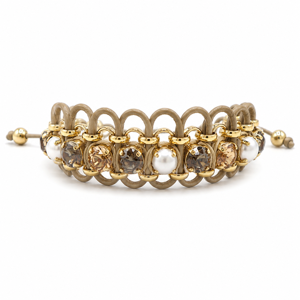 PULSERA ATENAS CRISTAL GRIS Y PERLA