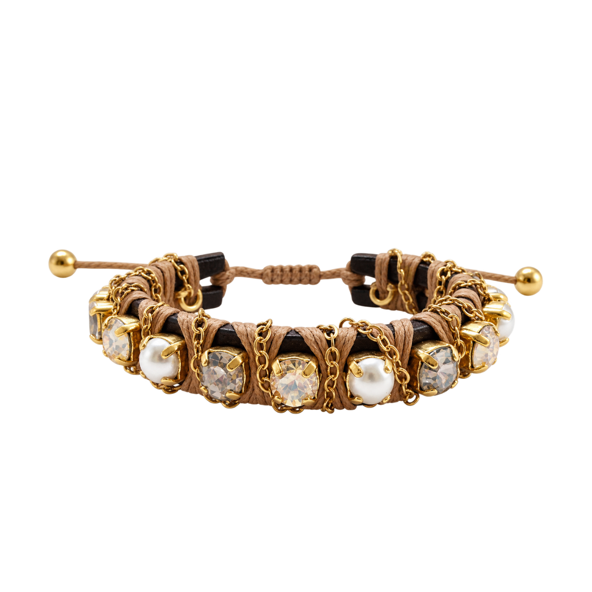 PULSERA FAVORITA CON CADENA CRISTAL GOLD Y PERLA