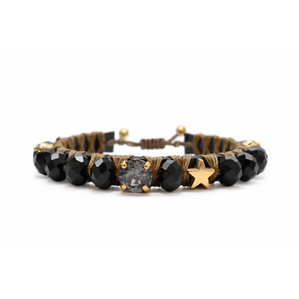 PULSERA FAVORITA PIEDRA NEGRA CON ESTRELLA CRISTAL GRIS -HC