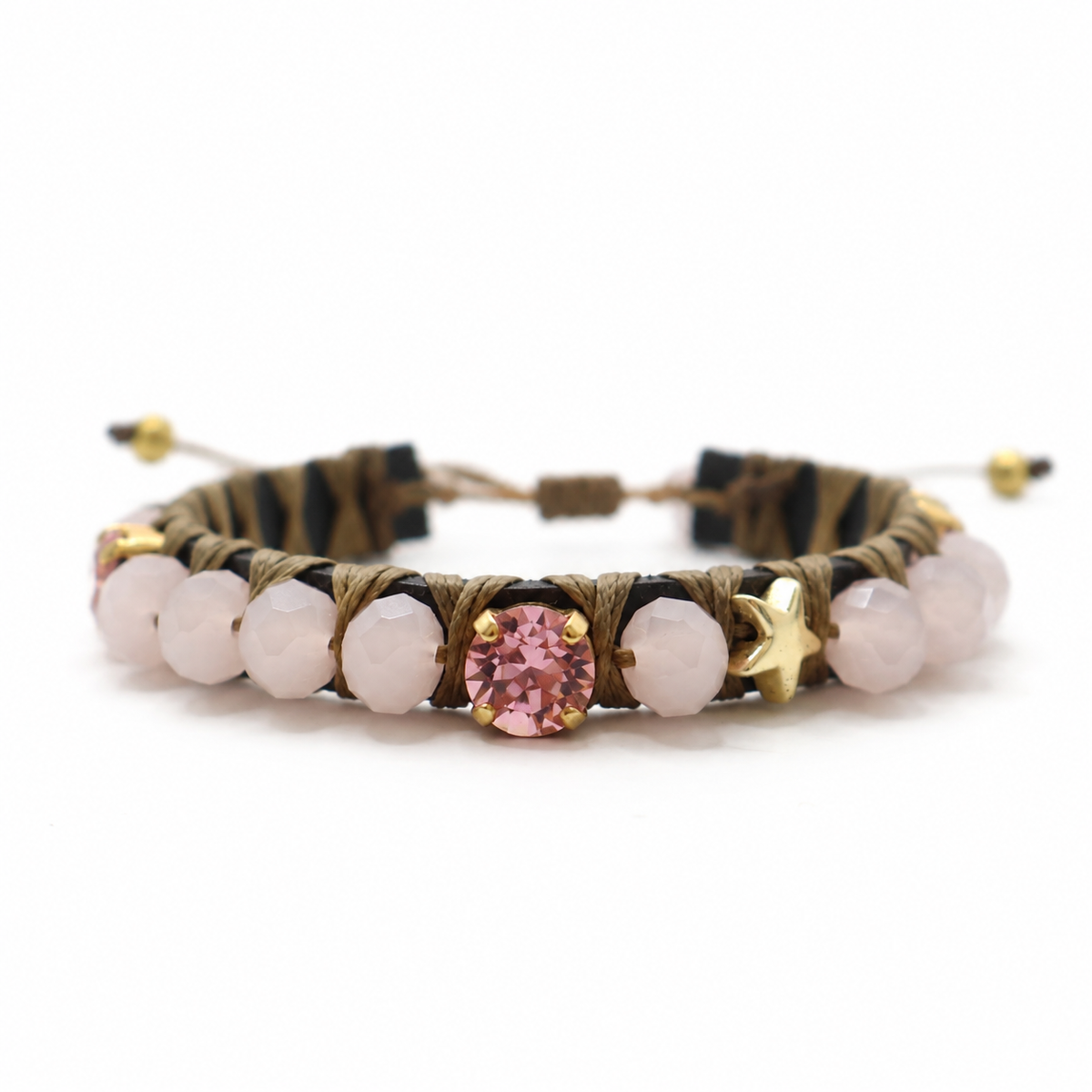 PULSERA FAVORITA PIEDRA ROSA CON ESTRELLA CRISTAL ROSA PALIDO BARBIE -HC