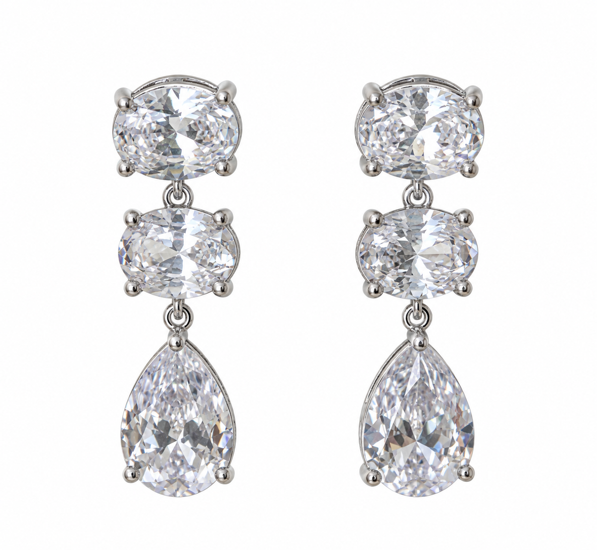 ARETES DROP CLASICO TRIPLE CRISTAL SILVER