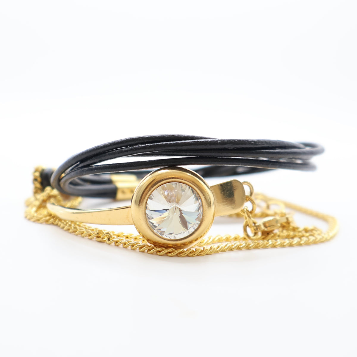 PULSERA ENROLLABLE ROMAN NEGRO CON CADENA CRISTAL CLEAR