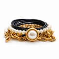 PULSERA MADRID NEGRO CON PERLAS Y CADENA