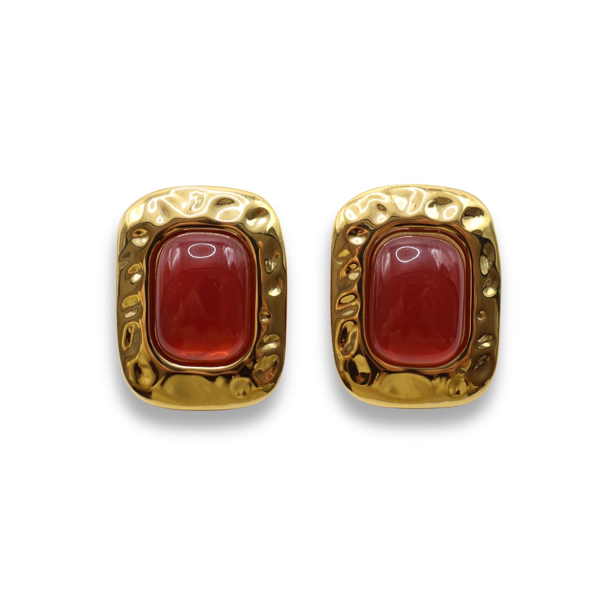 ARETES OVAL GOLD IRREGULAR -JASPE ROJO
