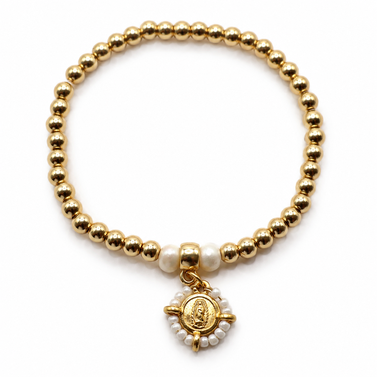PULSERA BOLITAS CON VIRGEN DE GUADALUPE