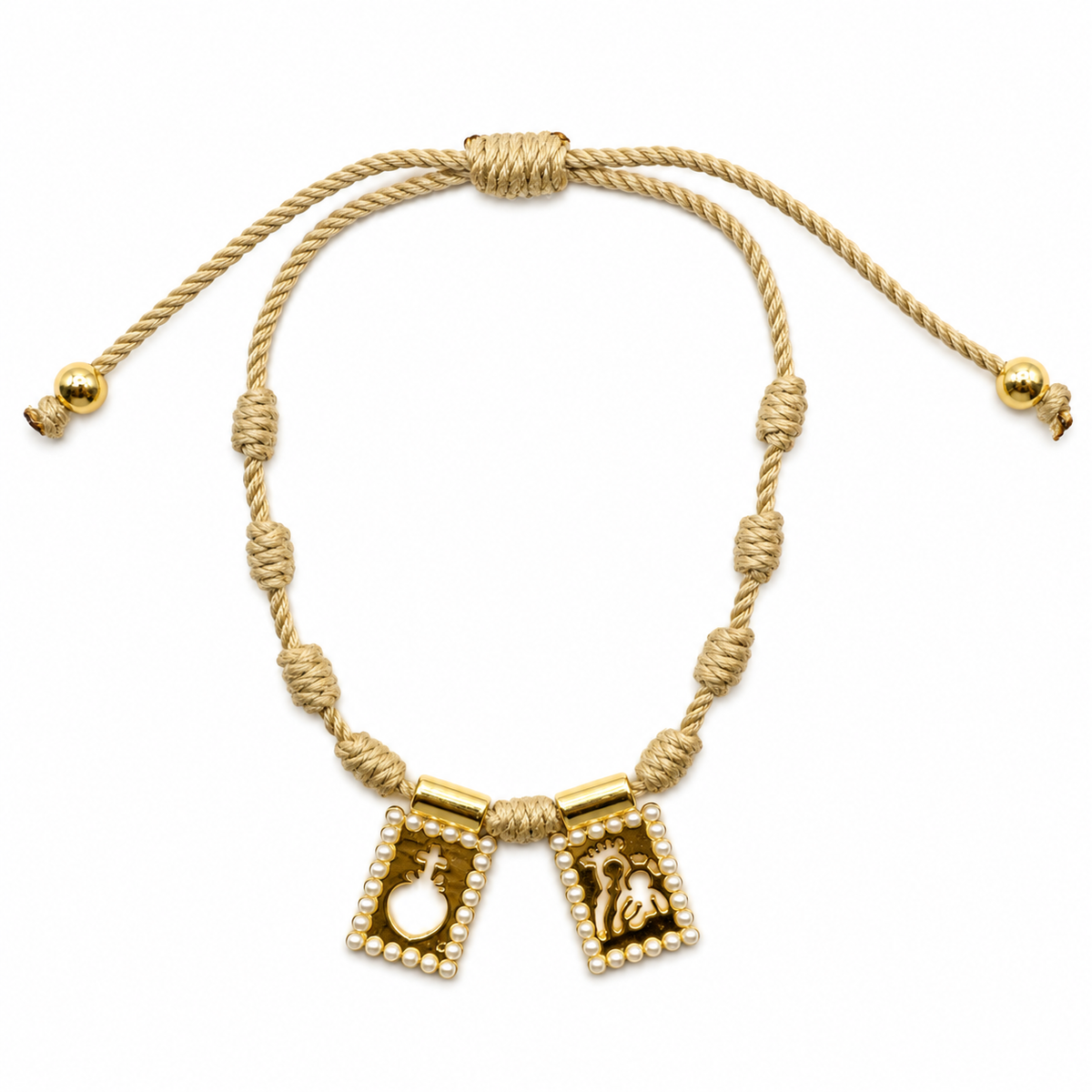 PULSERA ESCAPULARIO MARCO PERLITAS HILO GRUESO BEIGE