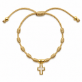 PULSERA ESCAPULARIO NUDOS BEIGE Y CRUZ MADREPERLA