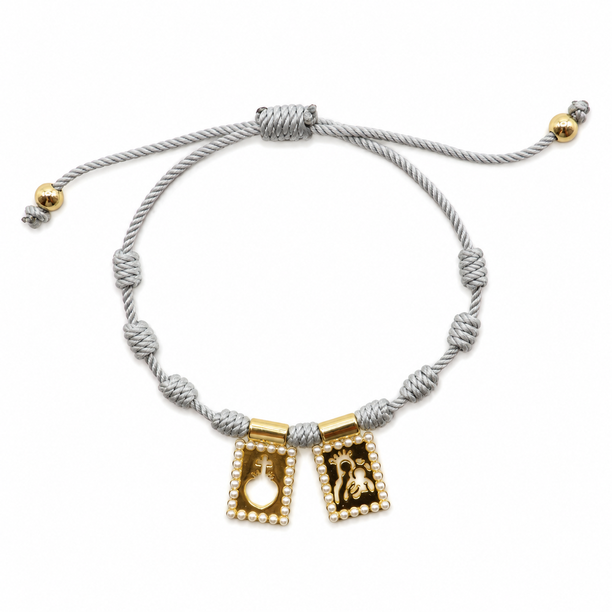 PULSERA ESCAPULARIO MARCO PERLITAS CON HILO GRIS