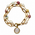 PULSERA DOBLE CADENA JUMBO Y VIRGEN MADREPERLA