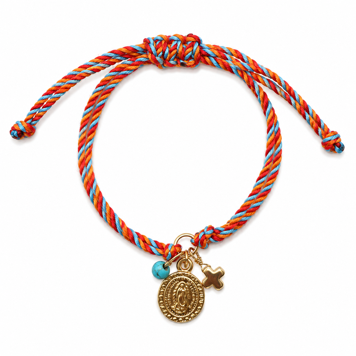 PULSERA CORDON COLORES CON CIRCULO Y MEDALLA