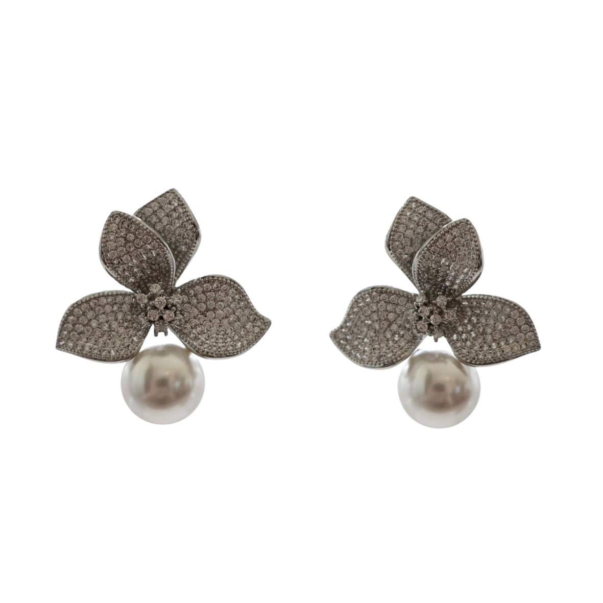ARETE FLOR ORQUIDEA SILVER ZIRCONIAS Y PERLA