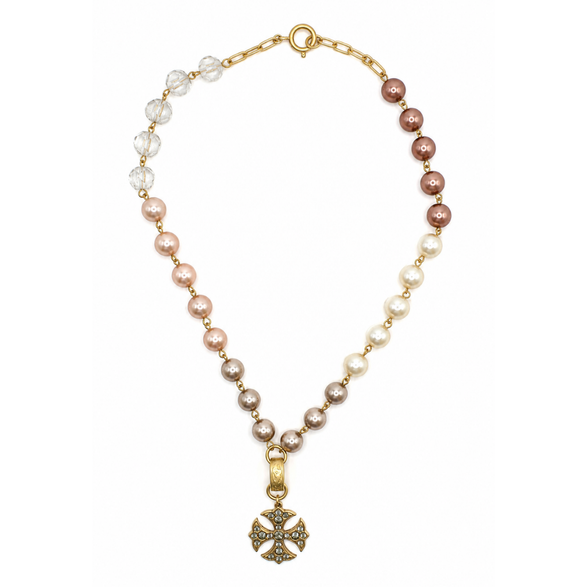 COLLAR PERLAS ROSE & DIJE CRUZ CUATRO PUNTAS