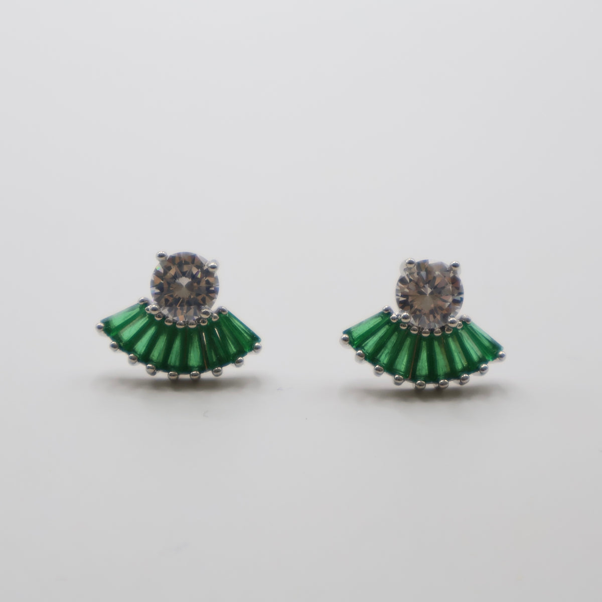 ARETES ABANICO VERDE SILVER