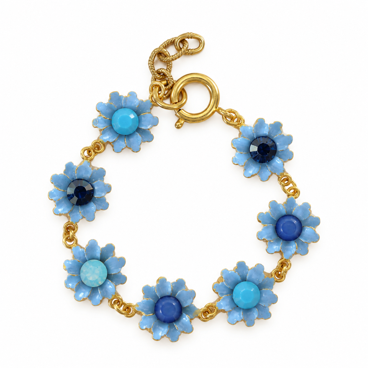 PULSERA 5 FLORES CON CRISTAL BABY BLUE