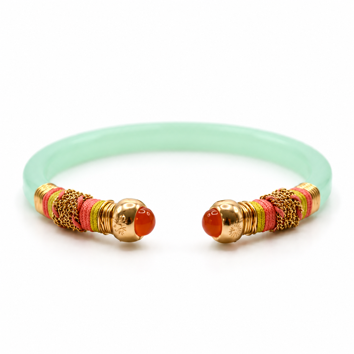 BRAZALETE SARI VERDE TRASPARENTE Y CUARZO NARANJA