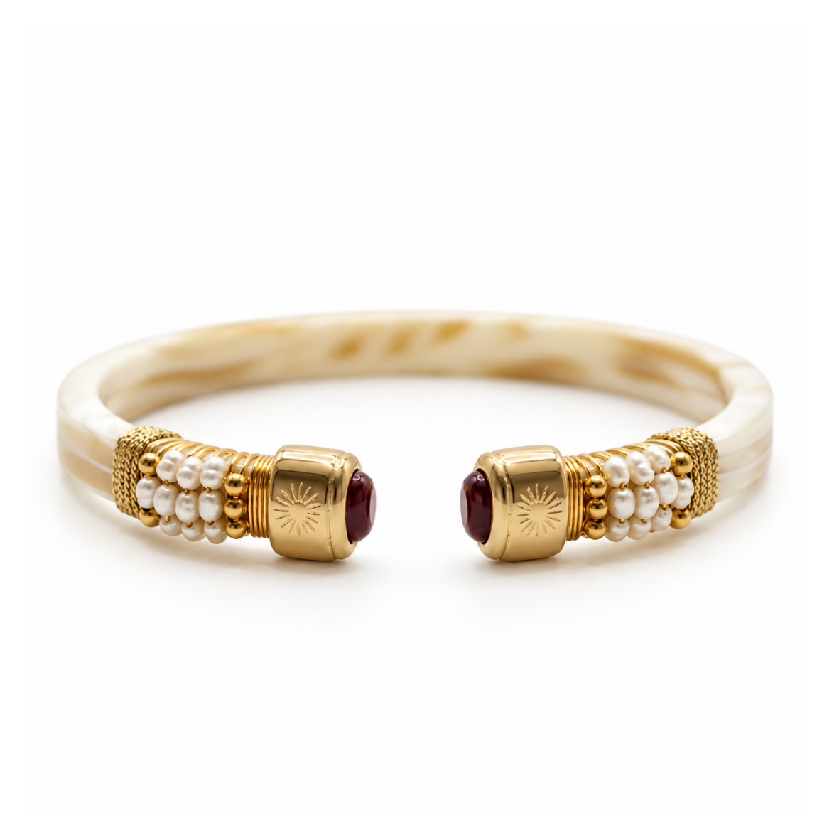 BRAZALETE SARINA IVORY CON PERLAS -CUARZO CAFE