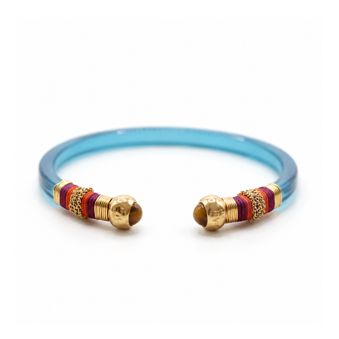 BRAZALETE SARI AZUL -OJO TIGRE HILO NARANJA
