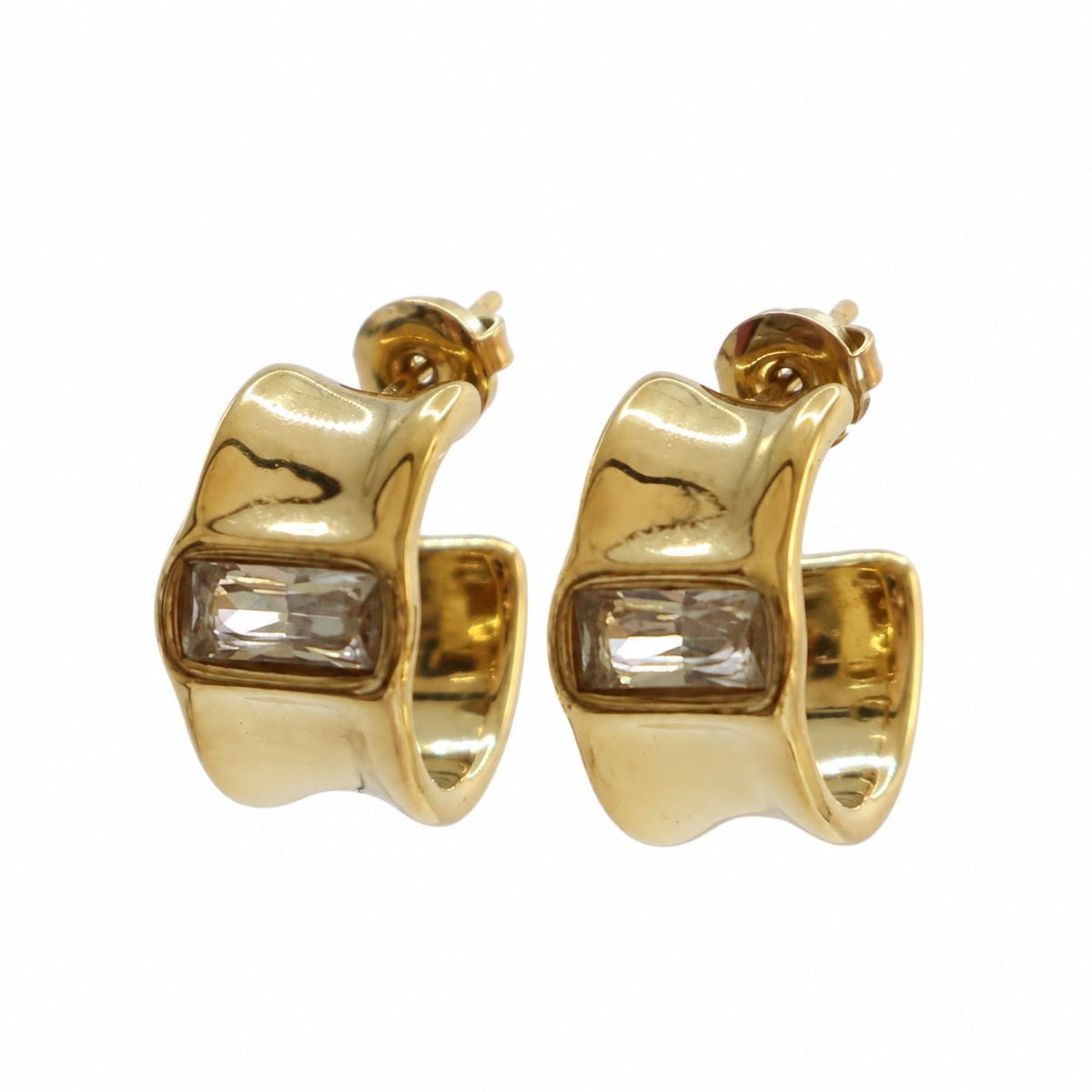 ARRACADA CHUNKY CON CRISTAL BAGUETTE CORRUGADO