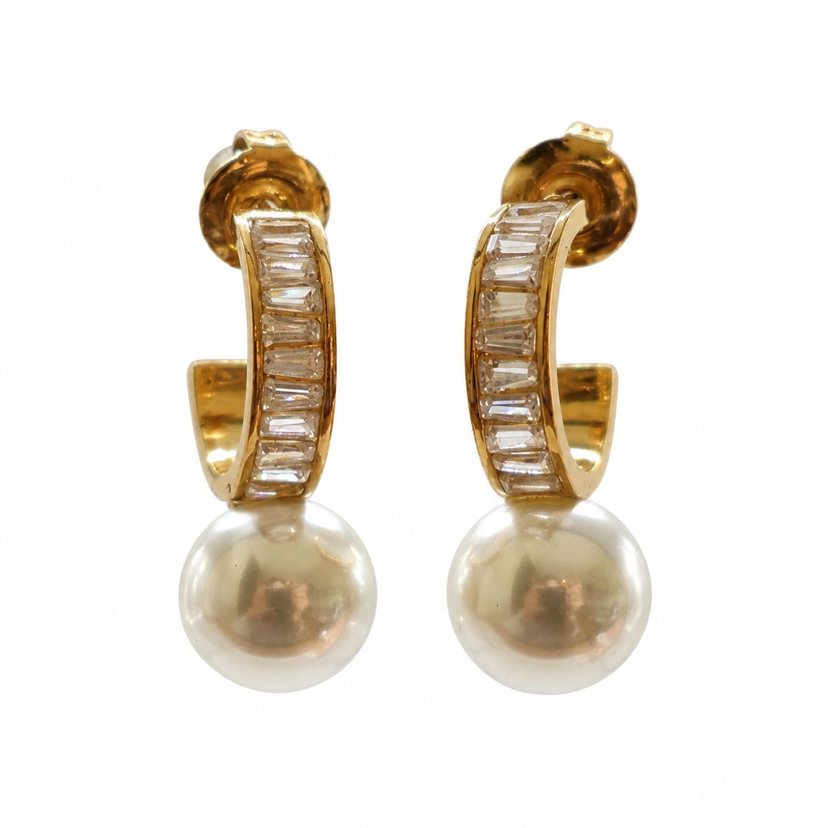 ARRACADA BAGUETTE ZIRCONIA CON PERLA