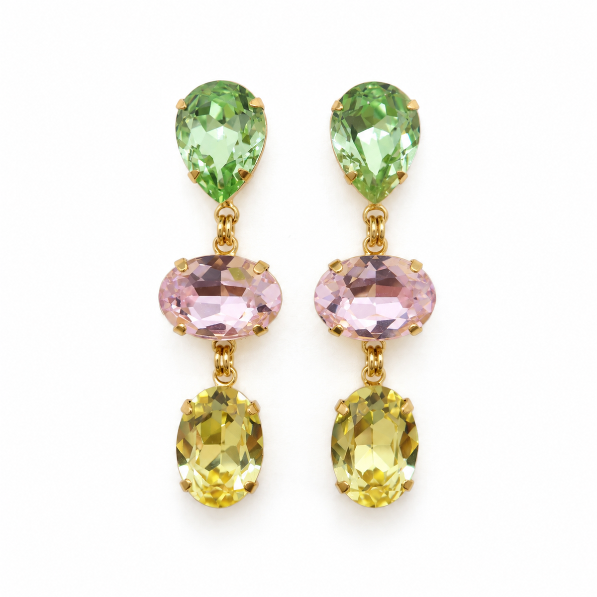 ARETES TRIPLE OVAL DROP GOTA VERDE