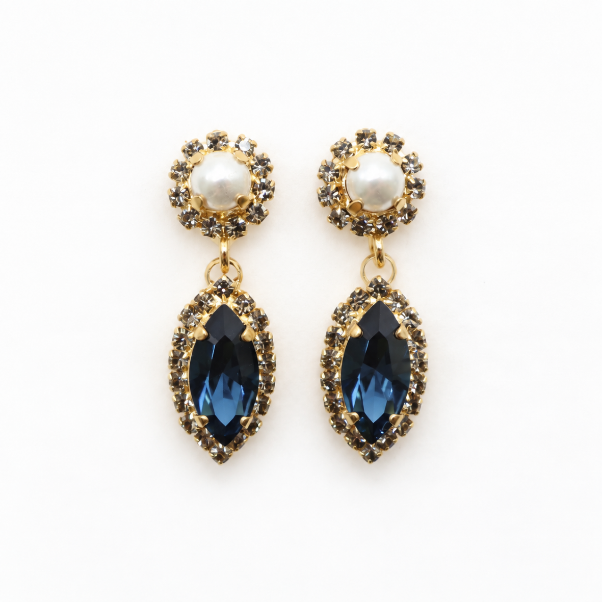 ARETES MARQUISE OVAL PERLA & AZUL MARINO