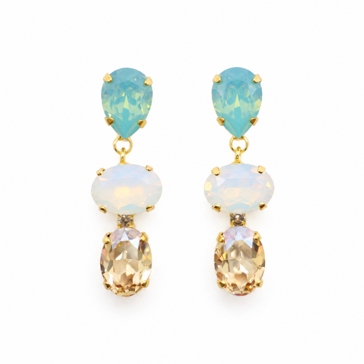 ARETES ROC OVAL GOTA MENTA, OPAL & DORADO