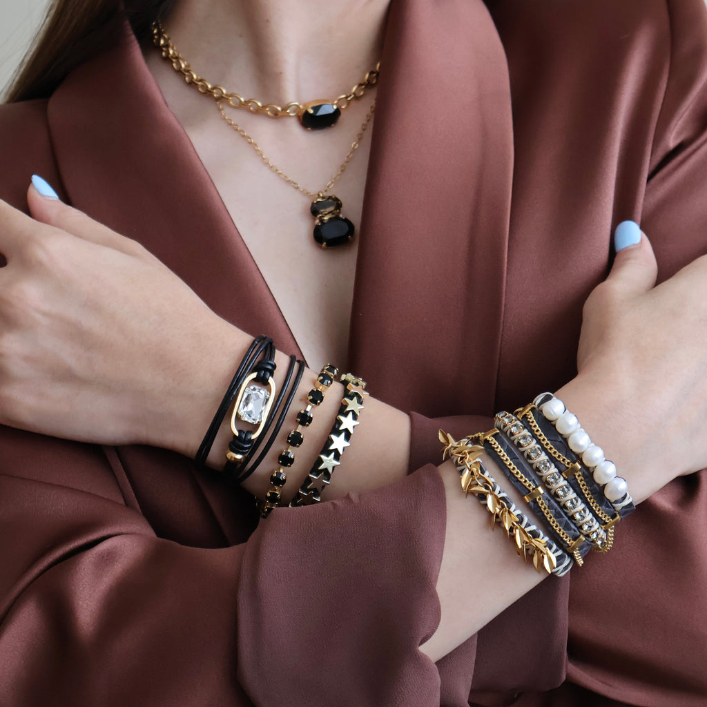 PULSERA ITALIA ENROLLABLE NEGRO CRISTAL GRIS