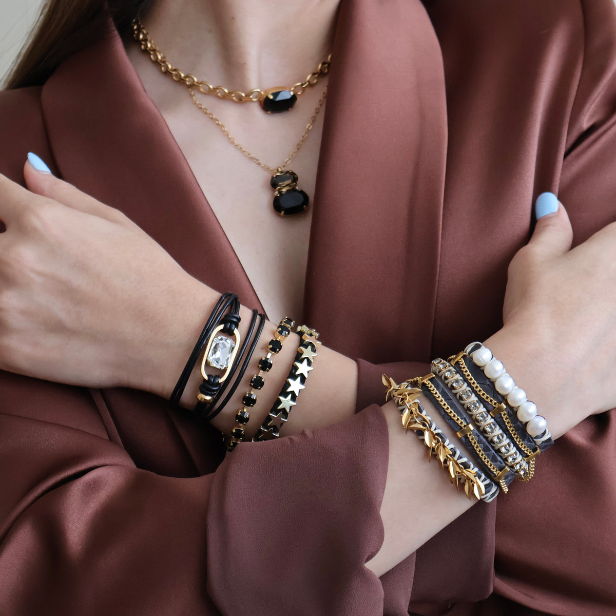 PULSERA ITALIA ENROLLABLE NEGRO CRISTAL GRIS