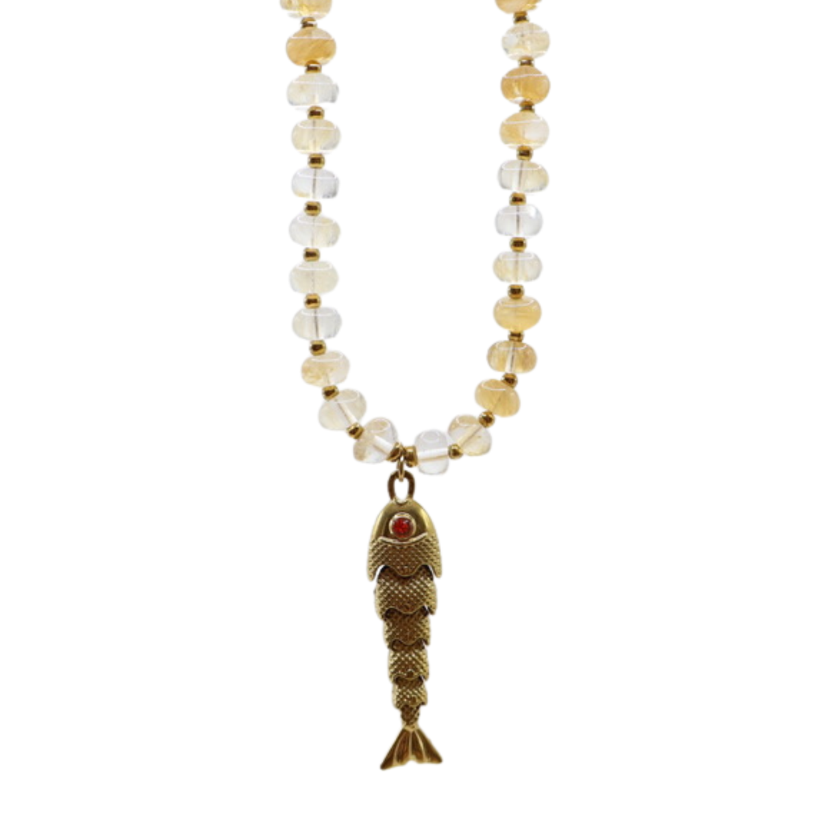 COLLAR MOROCCAN BEIGE Y DIJE PEZ GOLD