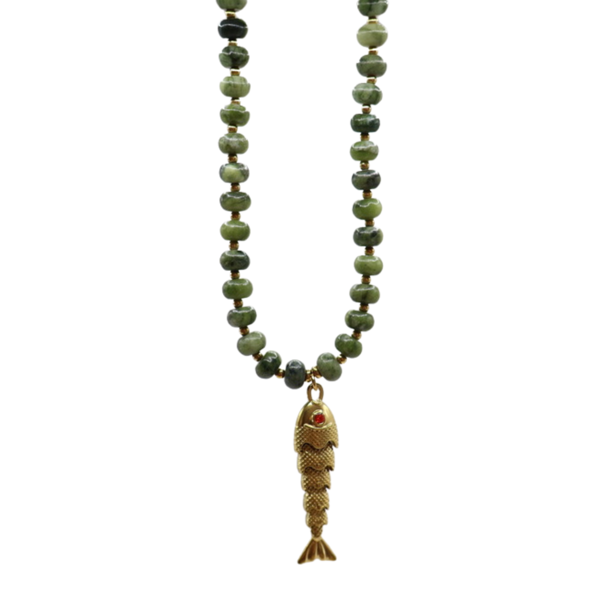 COLLAR MOROCCAN MALAQUITA Y DIJE PEZ GOLD