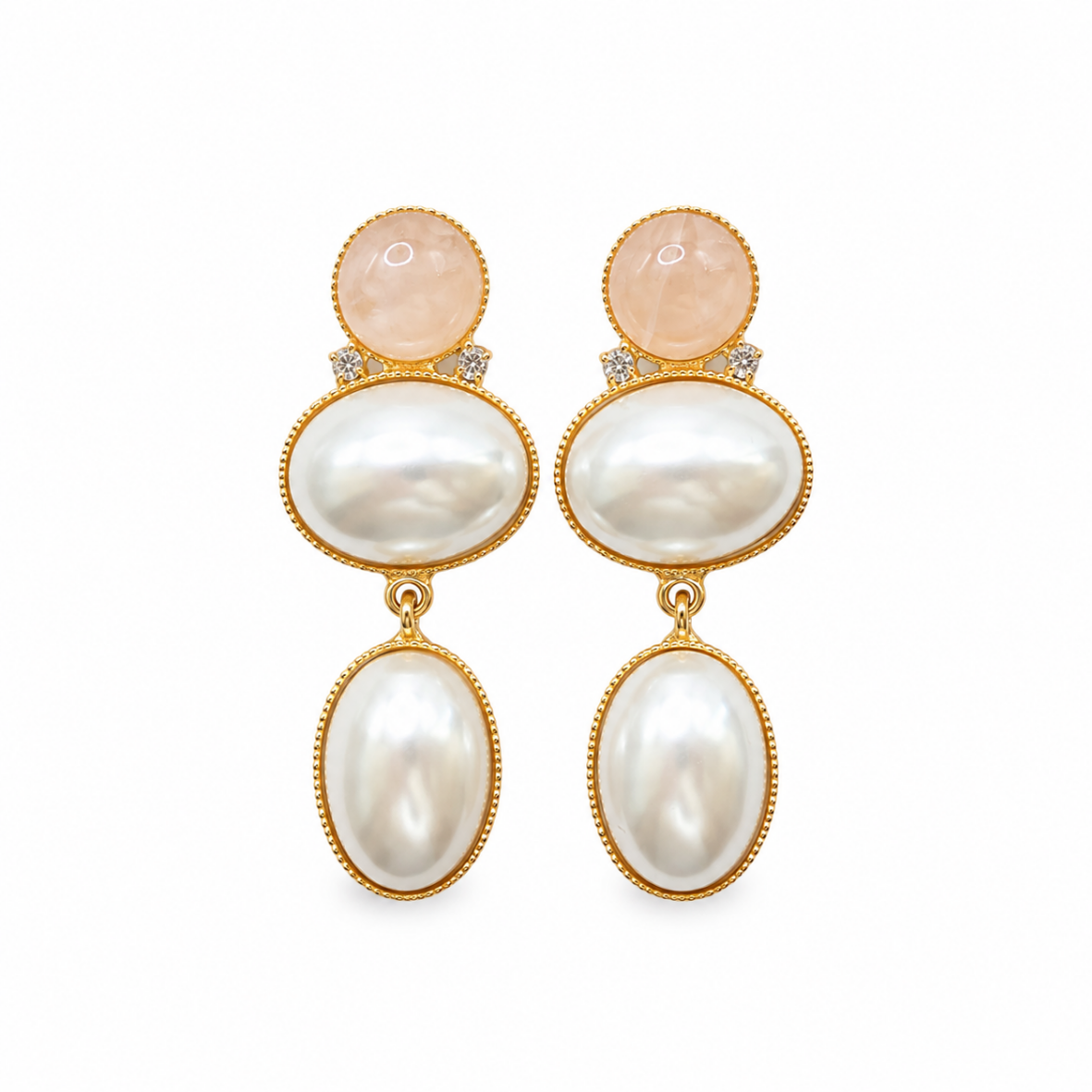 ARETES CAMEO DROP PERLA Y ROSA
