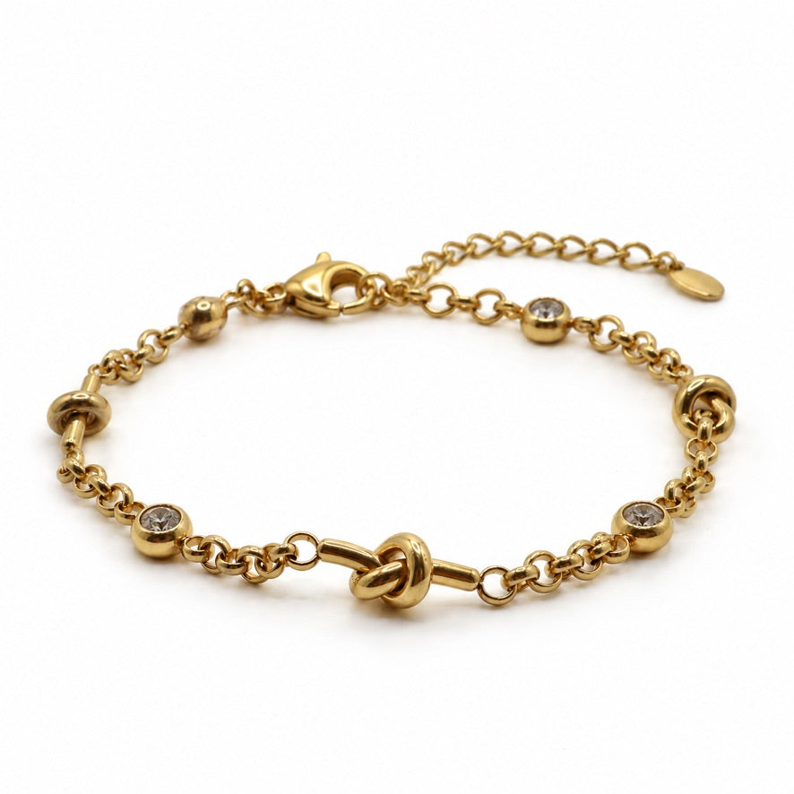PULSERA DELGADA NUDOS Y PUNTO CLEAR GOLD