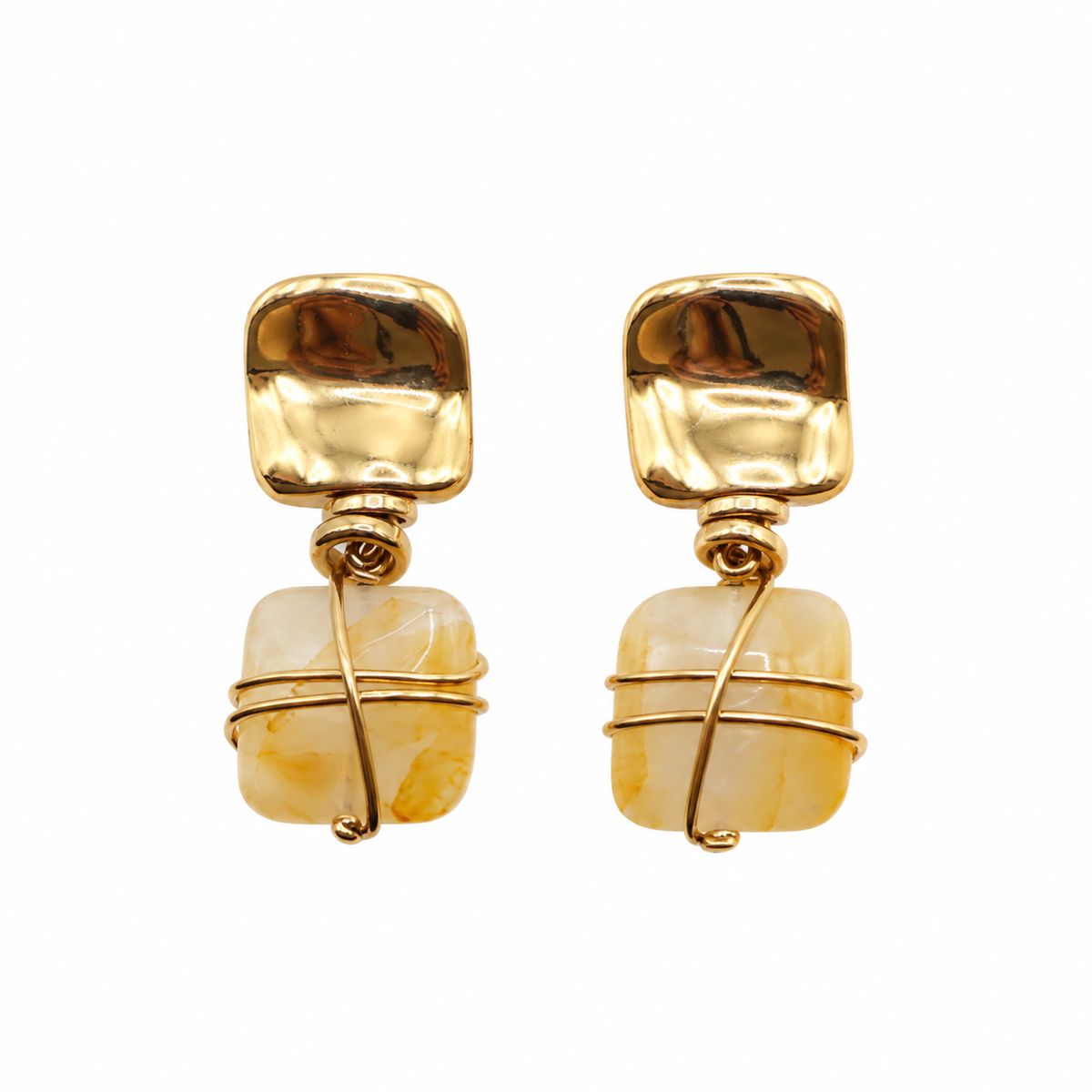 ARETES RAINBOW SQUARE CUARZO AMARILLO