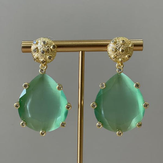 ARETES AMADEA GRANDE - DROP VERDE MENTA CRISTAL CLEAR
