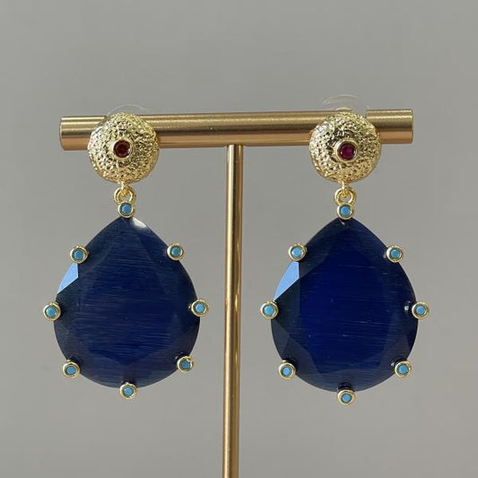 ARETES AMADEA GRANDE - DROP AZUL REY CRISTAL TURQUESA
