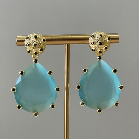 ARETES AMADEA GRANDE - DROP AQUA CRISTAL NEGRO