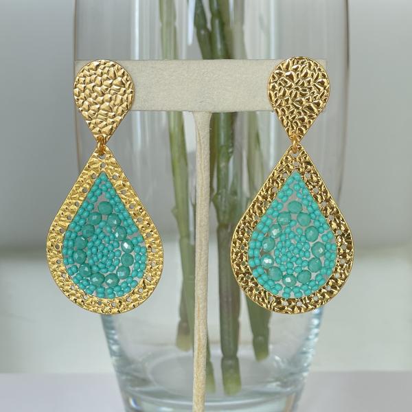 ARETES ALEGRIA DISEÑO MARTILLADO EN GOTA - TURQUESA